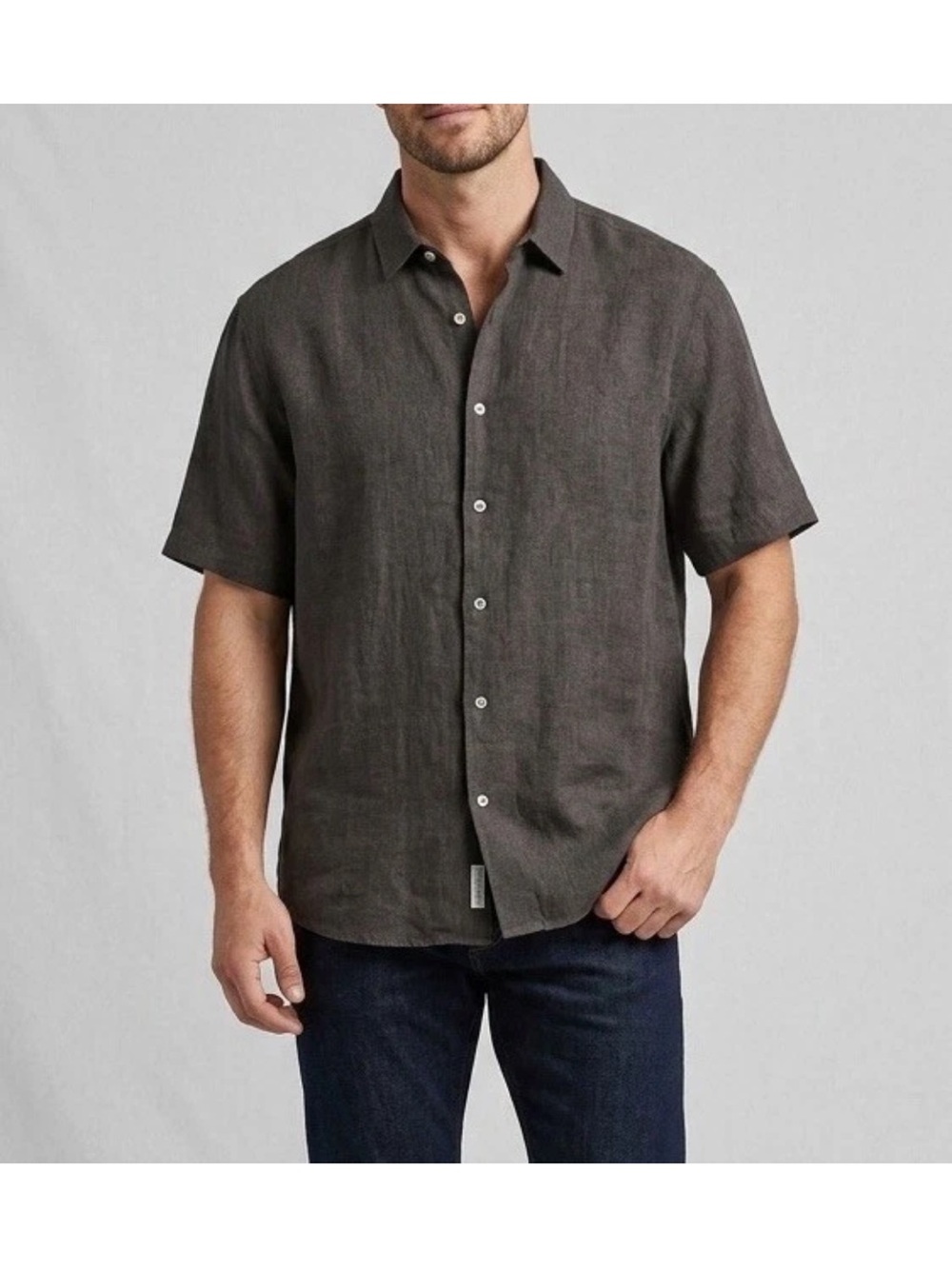 Denim Lab Dark Gray Relaxed Fit Button Down Short Sleeve Shirt Sz M
